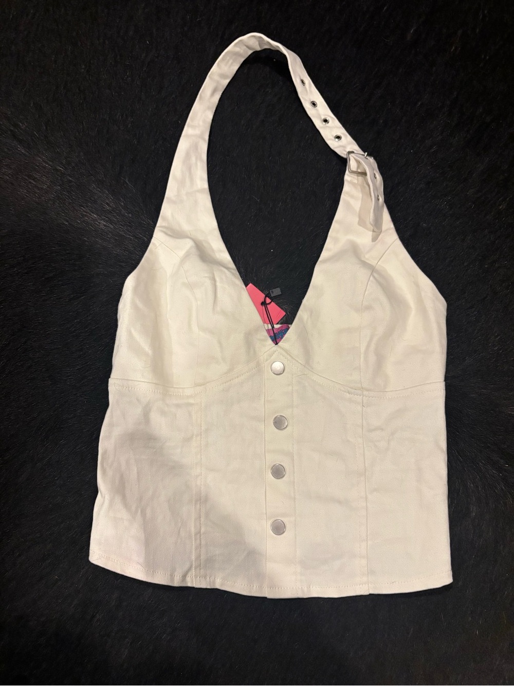 Edikted White Keli Buckle Halter Button-Front Womens Top